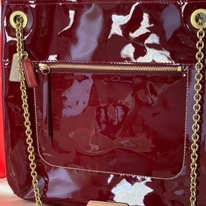 Gorgeous rich wine Coach Leather bag wgold chain